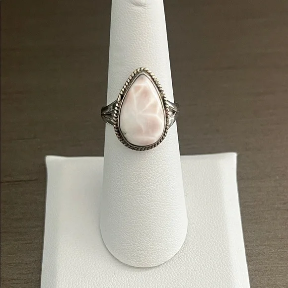 Natrolite Pink Larimar Pink Sterling Silver Ring - Size 6 - Picture 3 of 9